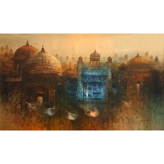 A. Q. Arif, 25 x 42 Inch, Oil on Canvas, Cityscape Painting, AC-AQ-559